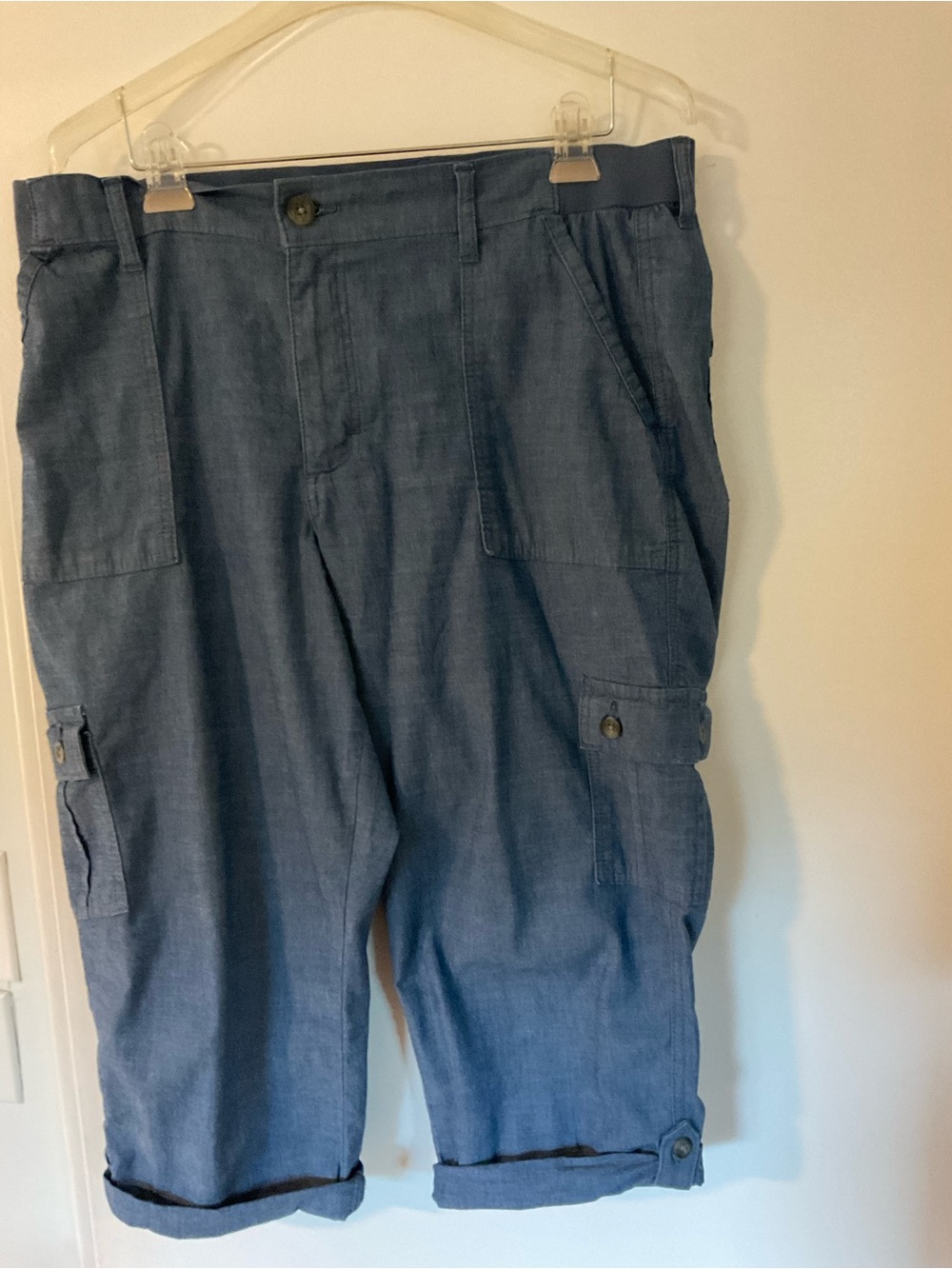 Womens Blue Cargo Capri Pants